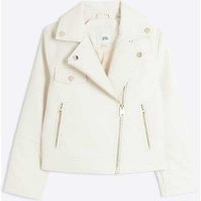 River Island Girls Cream Quilted Cuff Biker Jacket - 11-12 Yrs