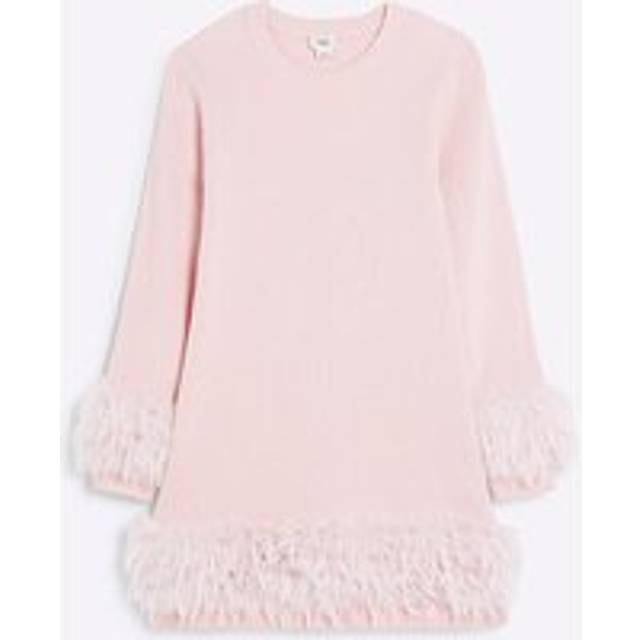 River Island Girls Pink Ribbed Knit Feather Jumper Dress - 9-10 Yrs