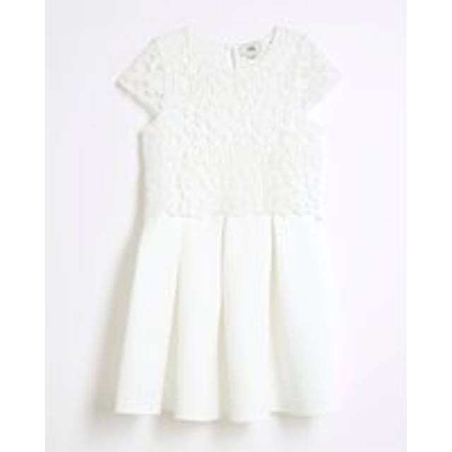 River Island Girls White Lace Scuba Skater Dress - 5-6 Yrs