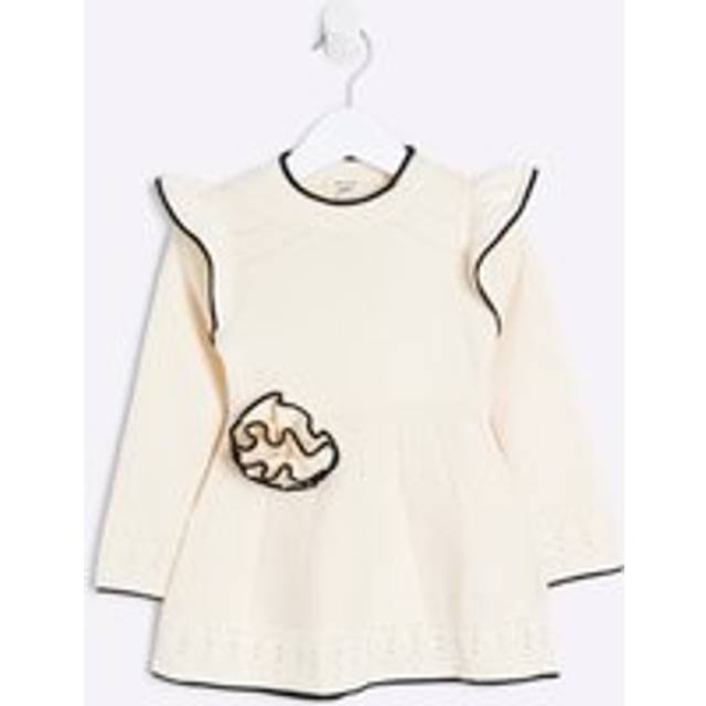 River Island Mini Mini Girls Flower Corsage Knit Dress - Cream, Cream, Size Age: 4-5 Years - age: 4-5 YEARS