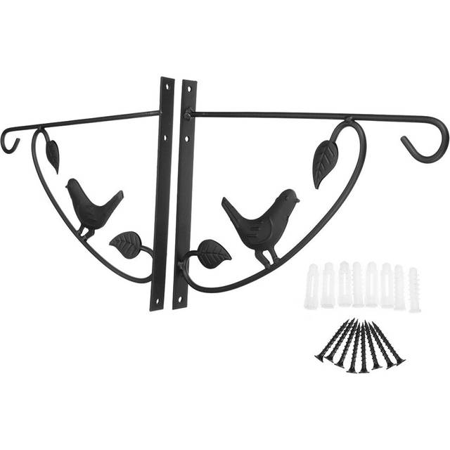(2) Plant Hanger Wall Bracket Iron Basket Rack Hook Garden Flower Pot Holder Black