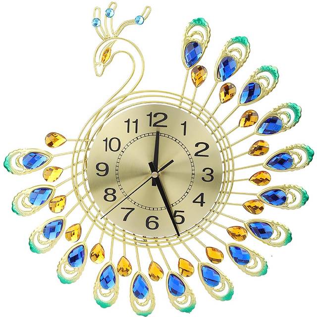 Iron Modern Wall Clock Large 3D Peacock Shape Non Ticking Silent Clock For Living Room Decor