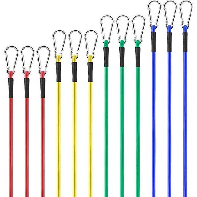 Bungee Cords with Carabiner Clips (Set of 12) - Includes 45/60/90/120 cm Lengths - Heavy Duty Assorted Bungee Cord Pack