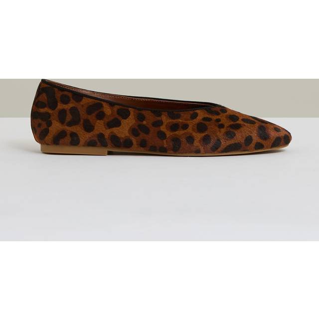 Reiss Amelia Animal Print Rounded Point Toe Ballerina Pumps, Brown/Multi