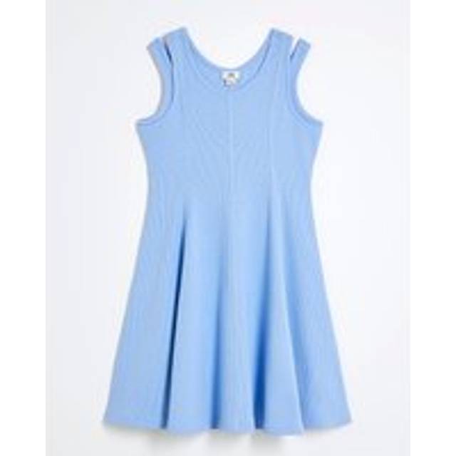 River Island Girls Blue Double Strap Ribbed Skater Dress - 7-8 Yrs