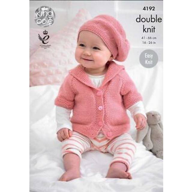 King cole dk easy knit knitting pattern babies cardigan and beret 4192