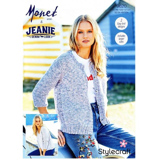 Stylecraft aran pattern 9620 easy knit cardigan and jumper 32/34 - 48/50 ins