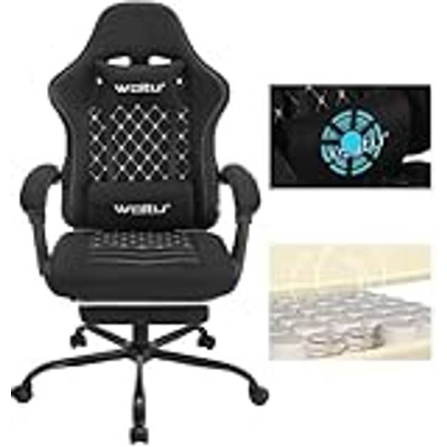 WOLTU Massage Spelstol, Ergonomisk Kontorsstol, Stor Datorvadderad Snurrstol med Masserande Ländryggskudde, Last 150 kg, Tekniskt tyg, Svart+Vit, GS07sz