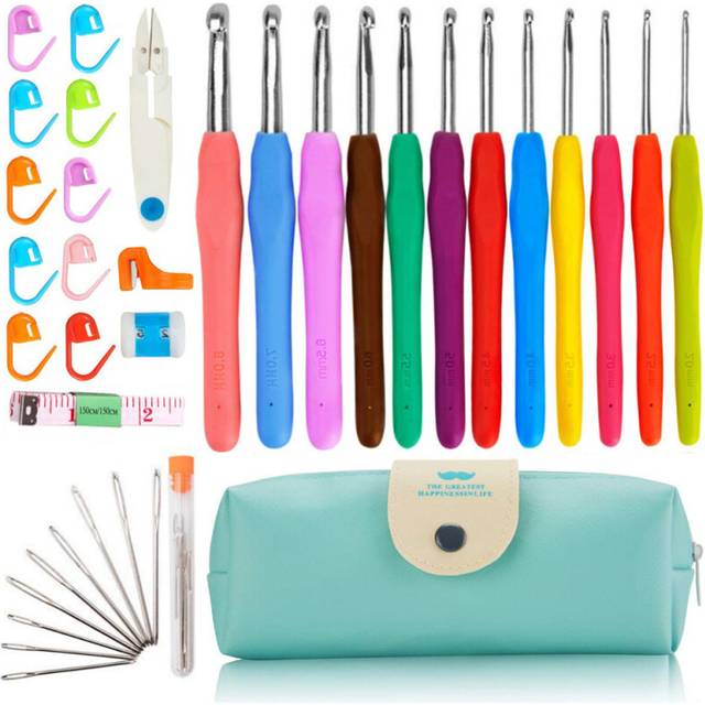 Crochet hook set with large eye needle and joint guard handle 1 set