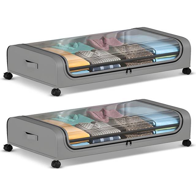2 Pack Under Bed Storage Container with Lids and Wheels Multifunctional Home Dorm Clothes Storage 1 pack grey
