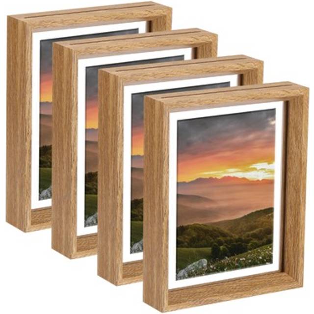 4pcs Floating Frame, 8 X 6 Inch Wood Picture Frame, Wood Tone