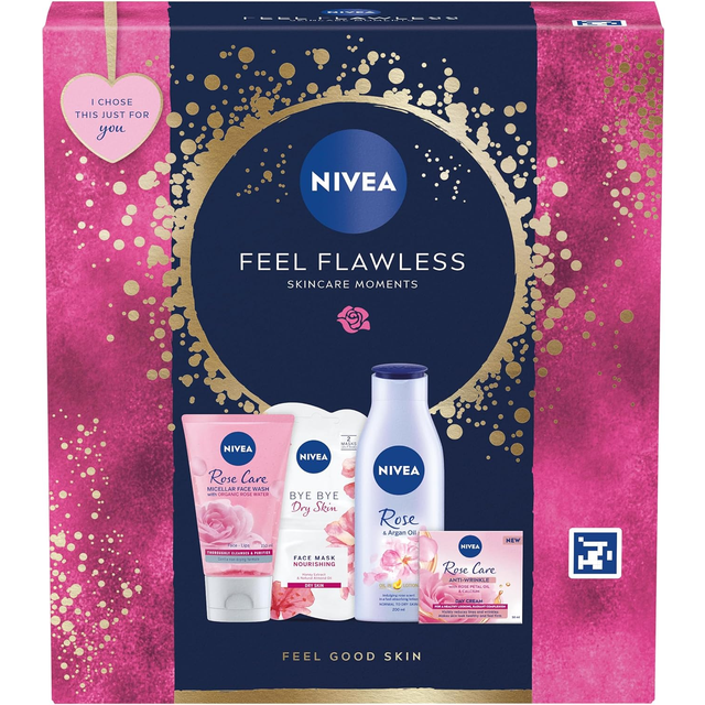 Nivea women feel flawless birthda gift set rose body lotion face wash mask cream