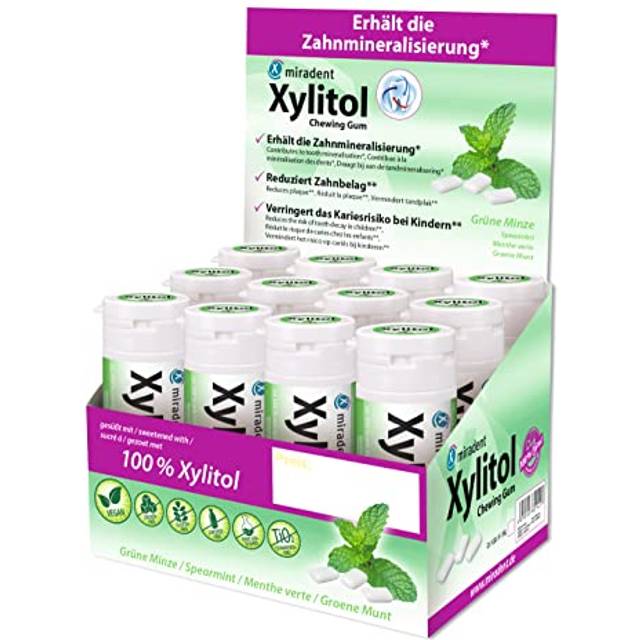 Miradent xylitol chewing gum flavor spearmint - display 12 cans of 30