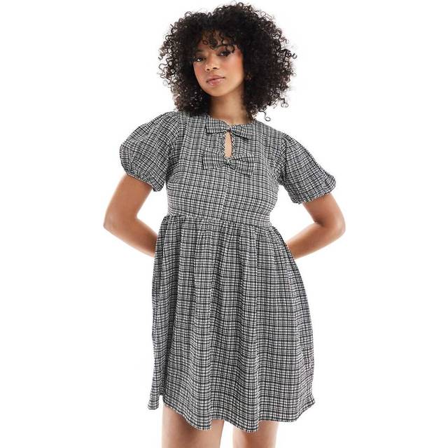 New Look Women's Plus Size Black Gingham Bow Front Mini Dress Curves - UK 18