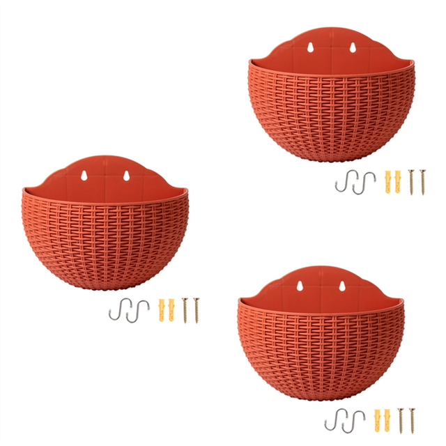 Wine Red flower pots Wall-mounted with drainage hooks