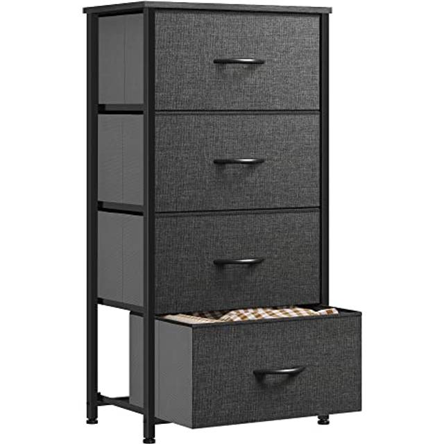 YITAHOME Chest of Drawers with 4 Drawers,Bedroom Drawers, Fabric Dresser with Wood Top,Drawer storage unit for for Bedroom, Living room, Black Grey