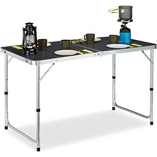 Relaxdays Camping Table, Foldable, Adjustable, Aluminium, MDF, Lightweight Outdoor Table, 120 x 60 cm, Silver/Grey