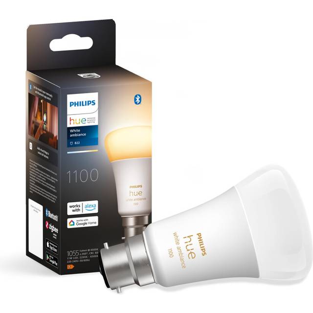 Philips Hue White Ambiance Single Smart Bulb LED [B22 Bayonet Cap] - 1100 Lumens (75W Equivalent). Works with Alexa, Google Assistant and Apple