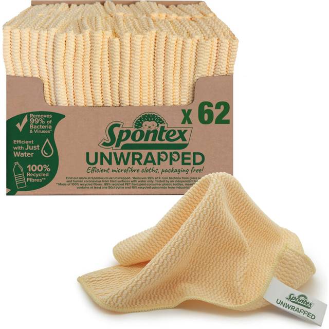 Spontex Unwrapped Microfibre Cloths for Cleaning, Packaging Free Microfibre Cleaning Cloths, For Use as Dusters, Dish Cloths & Kitchen Towels, 30 x 30