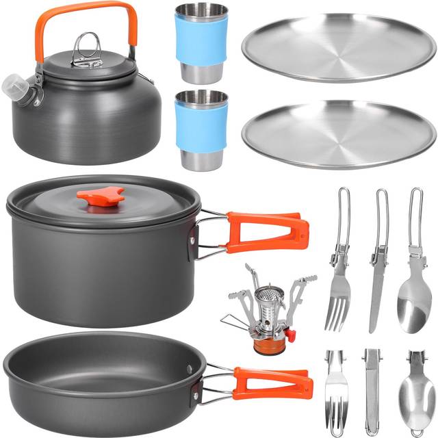 Camping Hiking Cookware Set Outdoor Portable Picnic Cookware Kit Aluminum Alloy Pot Frying Pan black