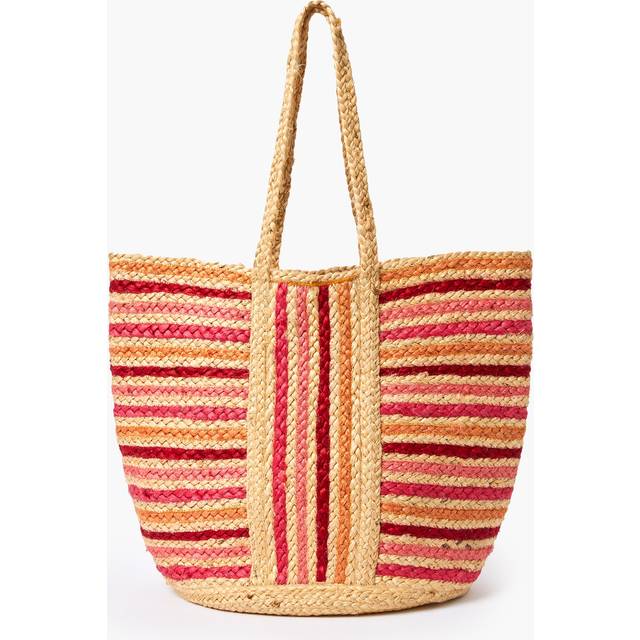 Raffia Stripes Beach Bag Red Multi