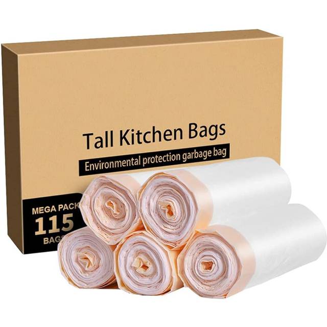 Meidong Bin Bags 50L Bin Liners, Drawstring Trash Bags Large Strong Unscented Universal Garbage Bags (5 Rolls, 115 Counts in All, 61cm X 70cm,