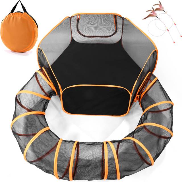 Odoland Large Pet Tunnel Cat, Foldable Small Animal Playpen Outdoor Cat Enclosure Tunnel Protable Dog Playpens Indoors for Hamster, Guinea Pig, Rabbit