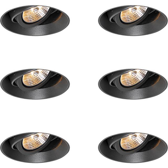 Set med 6 moderna infällda spotlights svart GU10 AR70 rund trimlös - Oneon