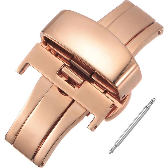 Folding watch clasp push button for 20mm leather watchband gold pink