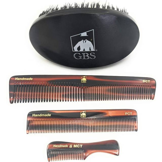 G.B.S Mens Handmade Comb Set  Pure Synthetic Hair Brush  Dressing Comb  Pocket Comb  Mustache Comb and Military Style Hair Brush