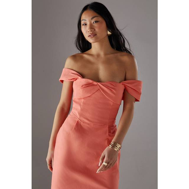 Womens Petite Twist Bandeau Column Dress - peach - Peach - 8