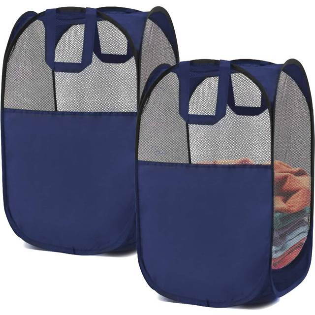 2 Laundry Baskets, pop-up Laundry Baskets, Foldable mesh Laundry Baskets (Each with 2 Reinforced Handles), Blue Â¡Â¡