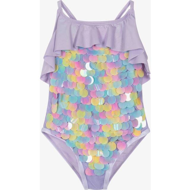 Billieblush Girls Purple Multi-Coloured Sequin Swimsuit - 10 year