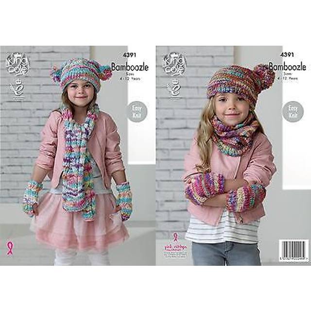 King Cole 4391 Bamboozle Knitting Pattern Girls Snood Mittens Scarf