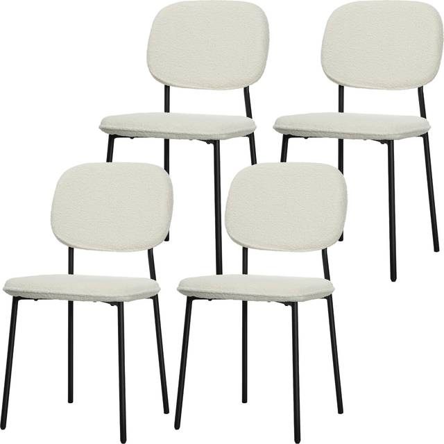 4-pack Matstolar med Bouclétyg och Svart Stålram – Modern Design