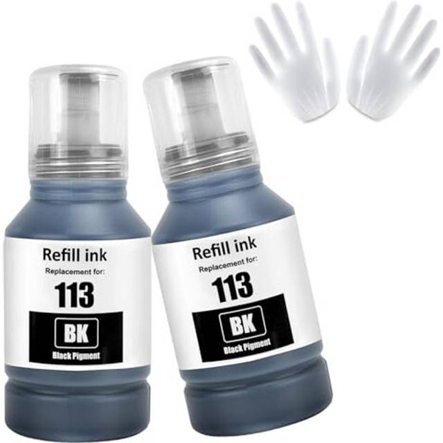 113 Ink Bottles 2 Black Compatible for Epson EcoTank ET-5150 ET-5160 ET-5170 ET-5800 ET-5850 ET-5880 ET-16150 ET-16600 ET-16650 ET-16680 Pro ET-5800