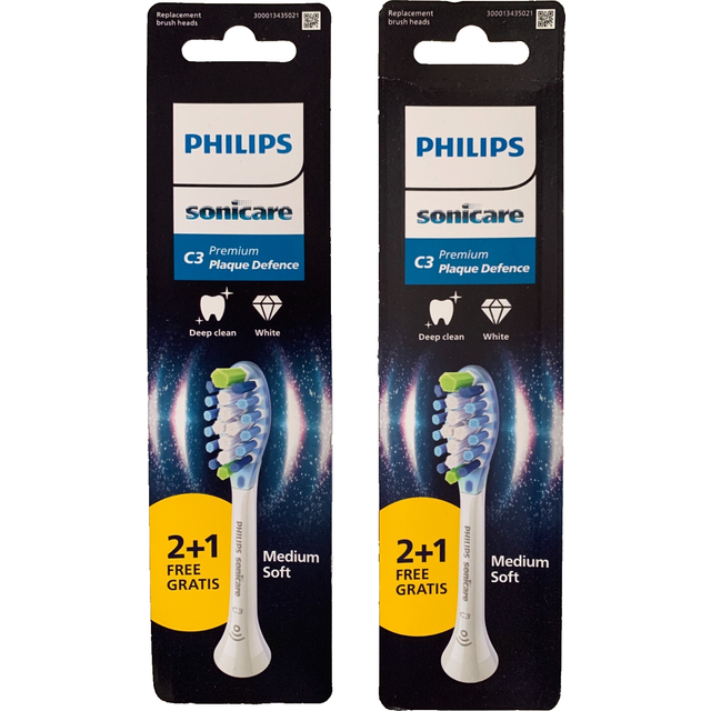Philips Sonicare C3 Premium Plaque Defence borsthuvuden, Vita, 2+1-pack, HX9043/88