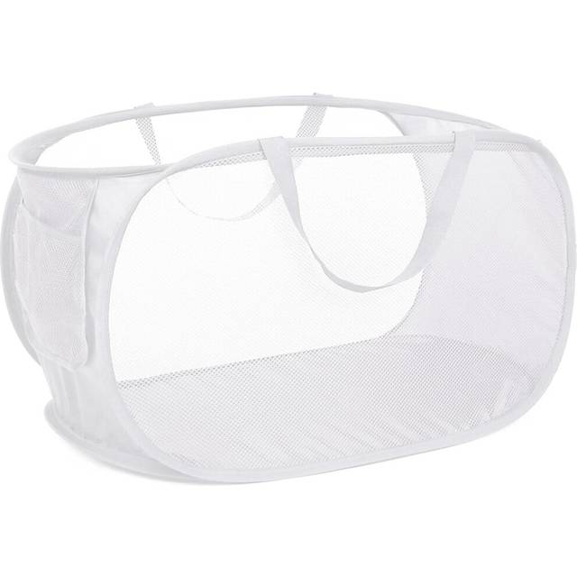 Strong Mesh Pop Up Laundry Basket, Collapsible Laundry Hamper with Side Pocket, Foldable Clothes Pop Up Hamper with Durable Reinforced Handles