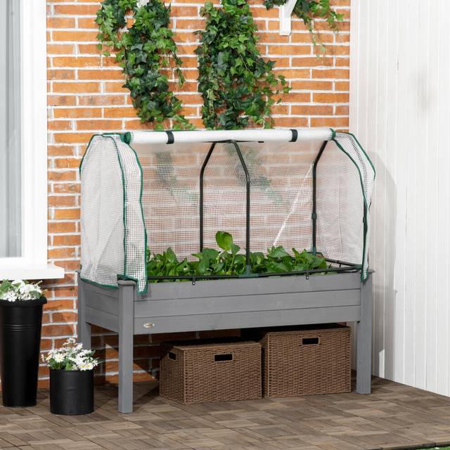 Raised Garden Bed w/ pe Cover, Use for Patio, Garden, Dark Grey - Outsunny