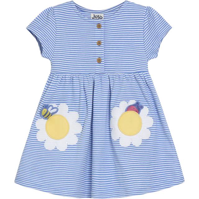 JoJo Maman Bébé Kids' Daisy Appliqué Stripe Dress, Blue