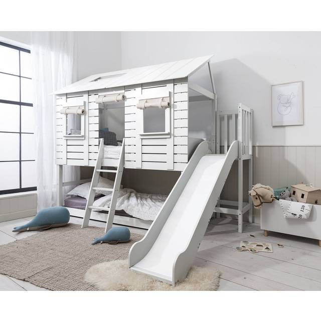 Christopher Treehouse Midsleeper Bed with Slide and Hans Roll-up Windows in Classic White