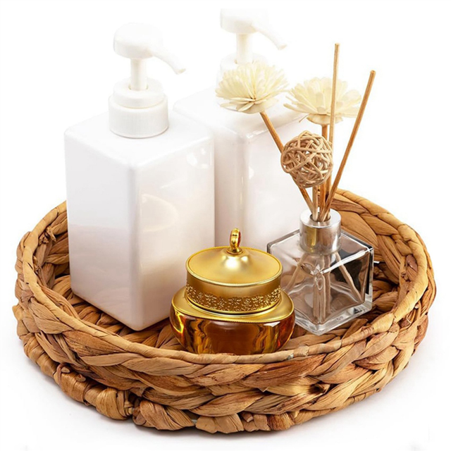 Round Wicker Baskets,Hand Woven Tray Storage Baskets Natural Water Hyacinth Small Basket for Fruit Kitchen Table