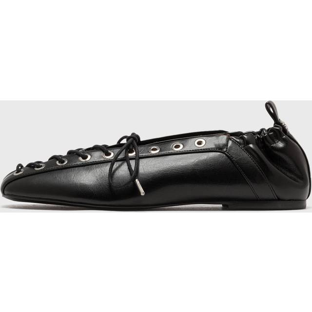 GANNI Black Oleatex Lace-Up Ballerina Flats - 099 Black - IT 38