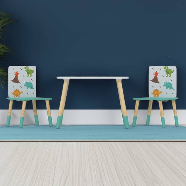 Kidsaw Dino Pattern Table And Chairs, Multi