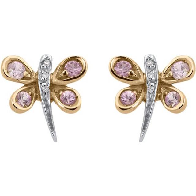 18ct White Gold 0.02ct Diamond Pink Sapphire Butterfly Earrings