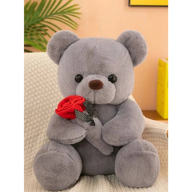 (25CM, 25CM-grey) Valentine's Day Roses Teddy Bear Animal Plush Toys For Girls Teddy Bear Dolls