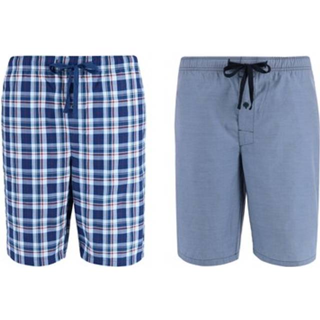 Hanes Men&#39;s Woven Cotton Pajama Sleep Shorts (Pack of 2) - Black and - Black and Chambray Blue (Small)