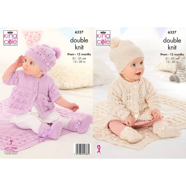 Matinee Coat, Cardigan, Hat and Blanket in King Cole Glitz DK (6327)