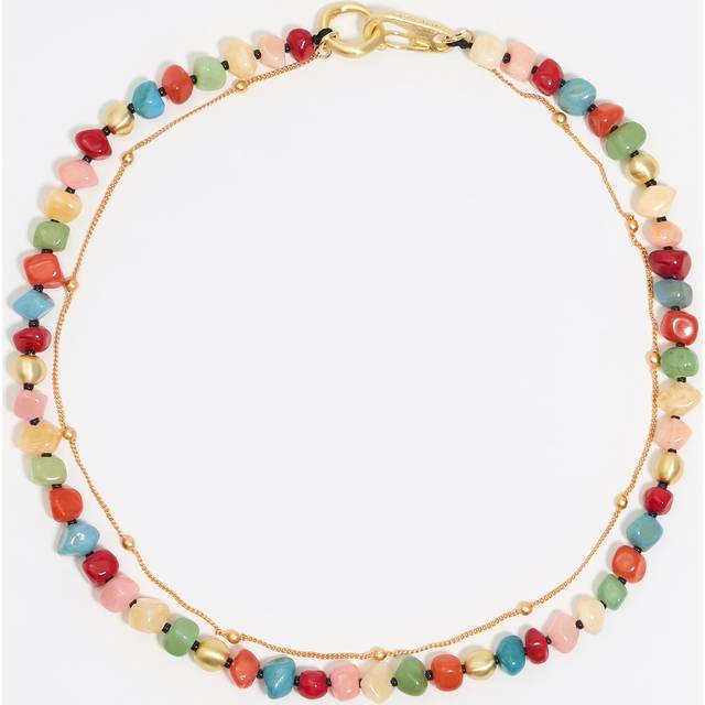 Multicolor stones and gold chain necklace - RED - UN