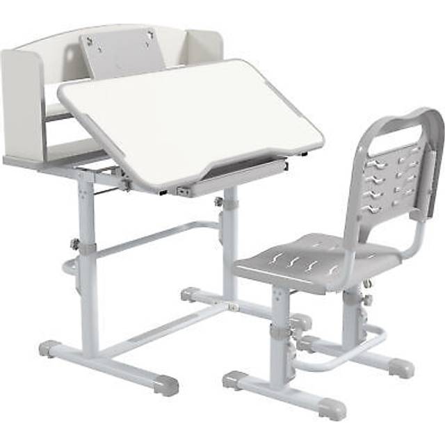 Zonekiz height adjustable kids desk and chair set, with drawer, bookshelf, grey